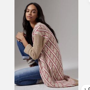 Anthropologie Patrice Geometric Knit Duster Sweater - Beige and Pink size Small